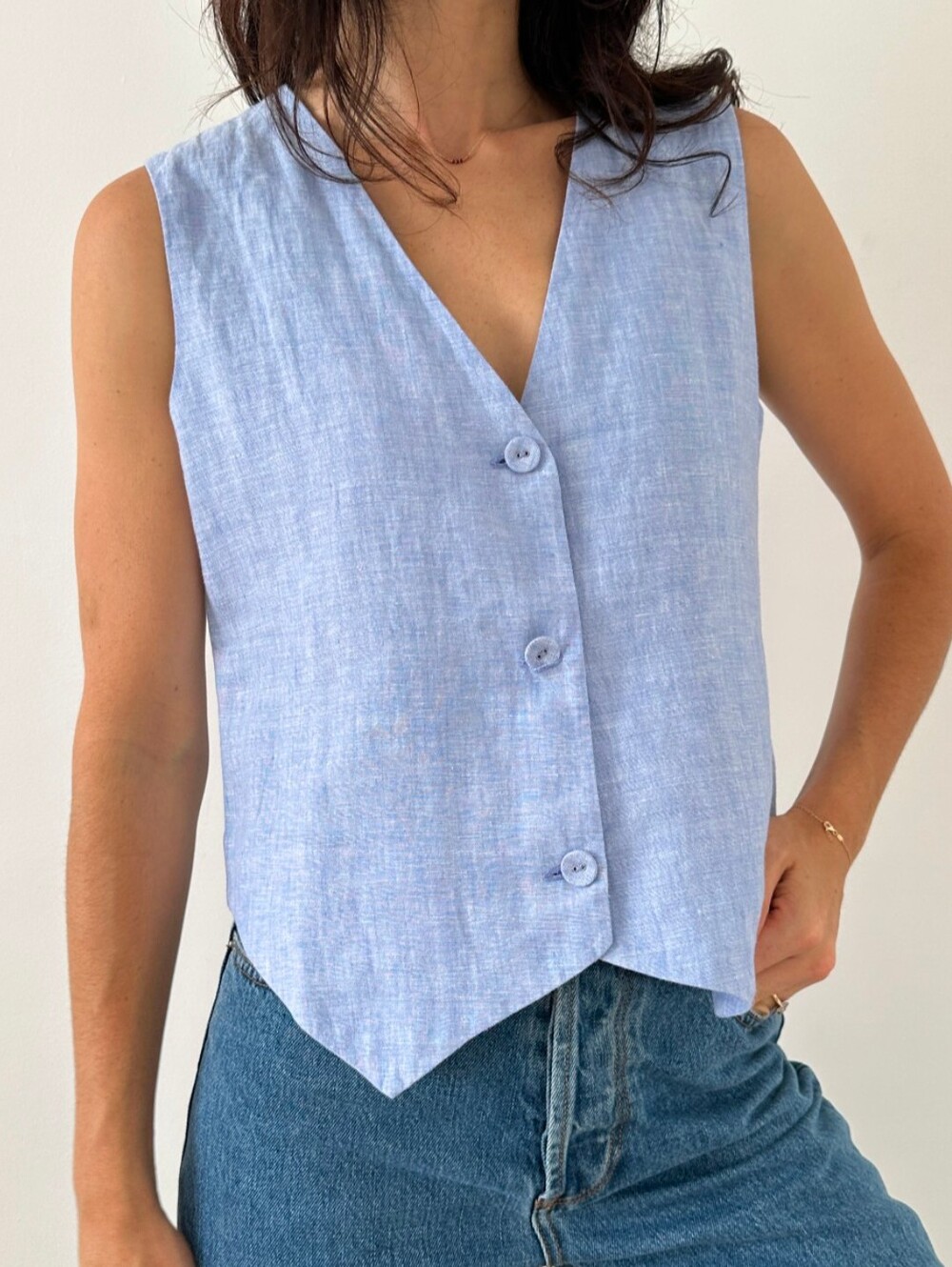 Quince - Linen Vest - French Blue